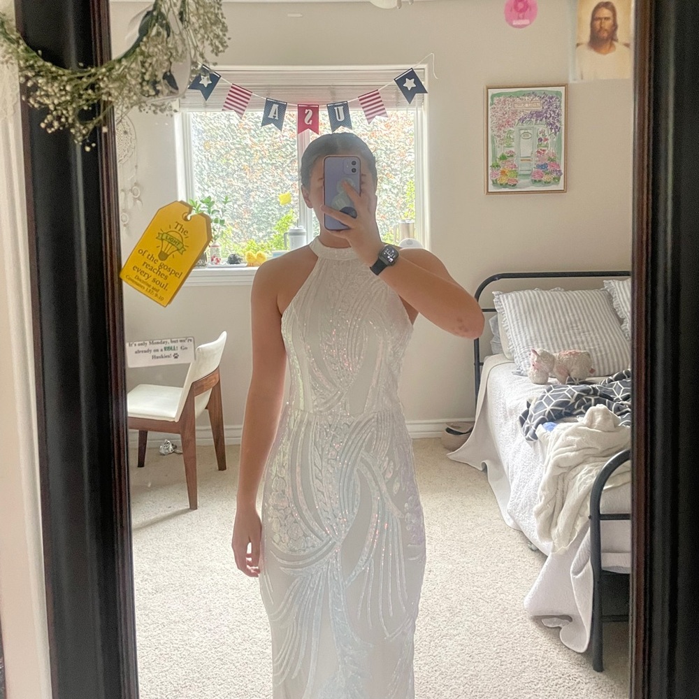white sparkly dress